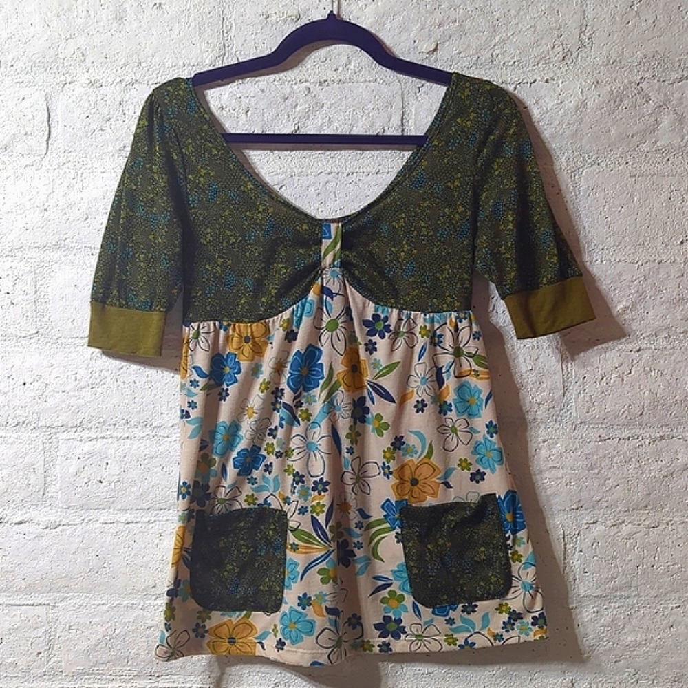 Vintage Y2K Daytrip Mixed Floral Babydoll Tunic Top Small
